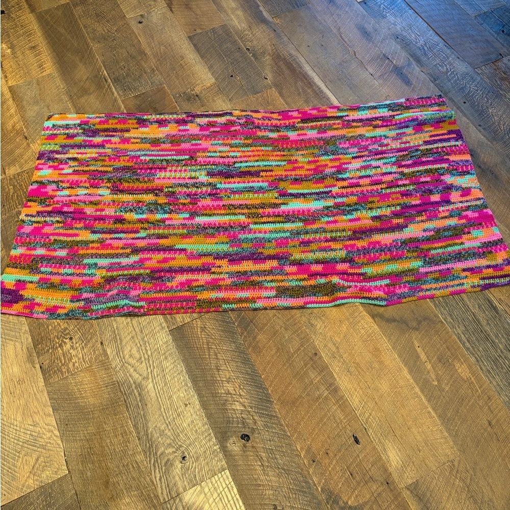 Handmade Crochet Throw Blanket 72x35 Colorful Boho Textile
